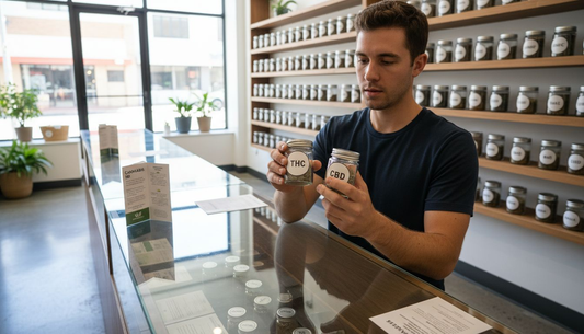 Customer compares THC and CBD at dispensary