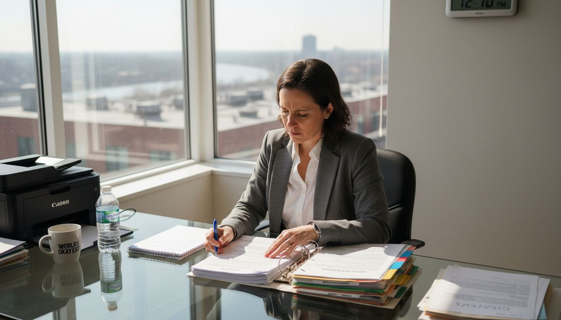 Compliance officer reviewing cannabis legal paperwork