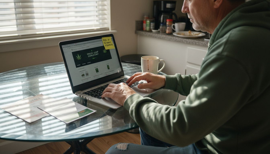 Man browsing safe cannabis shopping site
