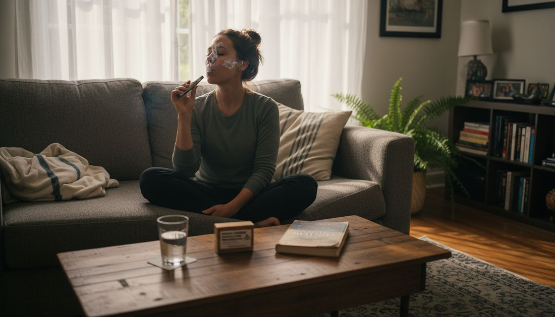 Woman using regulated vape pen at home