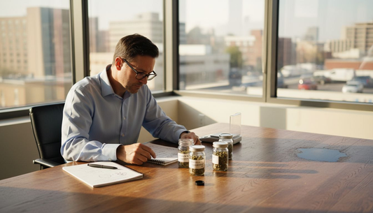 Inspector reviews cannabis samples in office